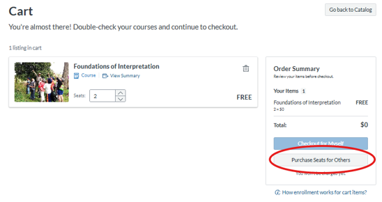 Image shows that you should select 'Purchase Seats for Others' when viewing Shopping Cart