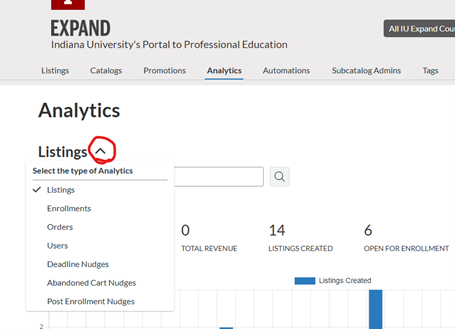 This image shows a changed listing menu, showing it as a fold down.